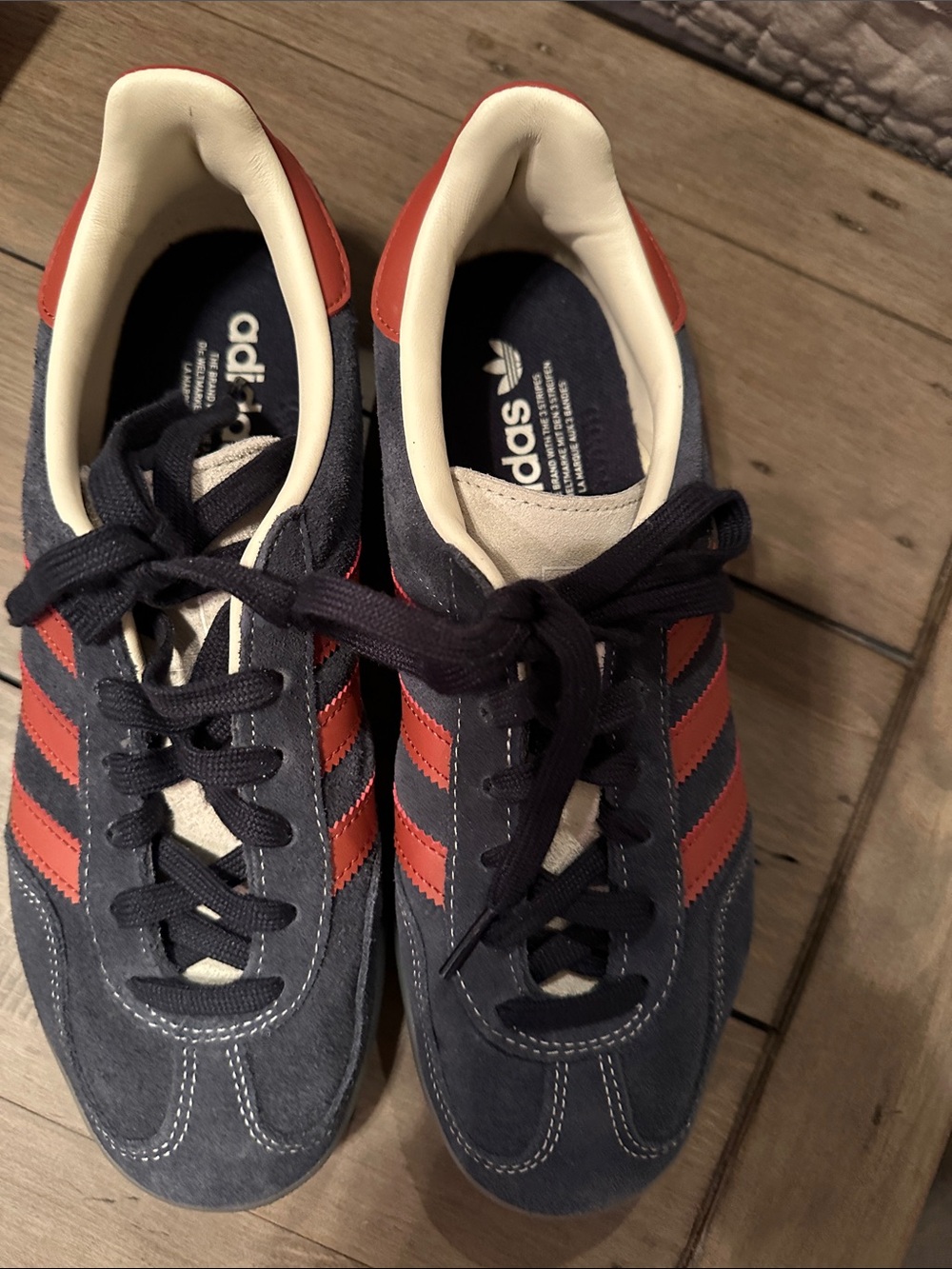 adidas Gazelle Navy Suede Sneakers with Red Stripes